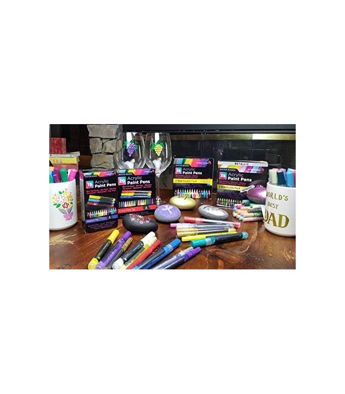 Canetas de tinta acrílica metálica 35, pacote duplo de marcadores de tinta de ponta extra fina e média, para pintura de rocha, c