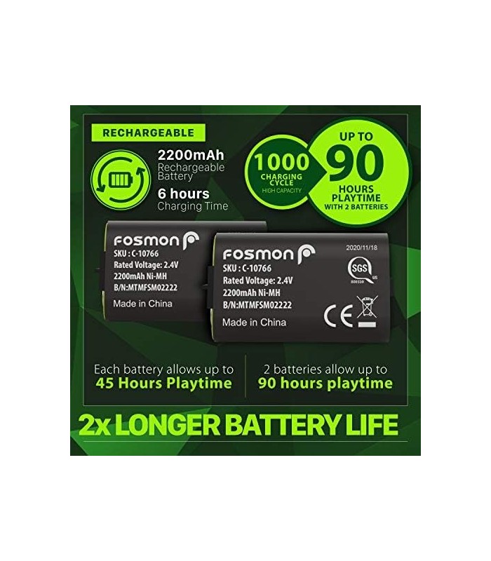 Carregador Fosmon Dual 2 MAX com pacote de bateria recarregável de 2x 2200mAh compatível com controladores Xbox Series Xbox S El