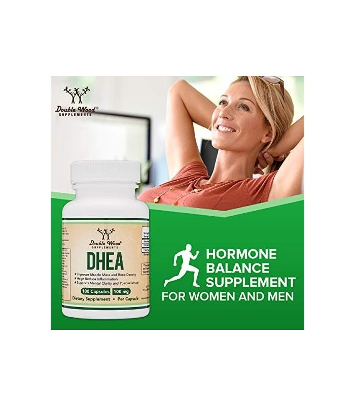 Suplementos duplos de madeira DHEA 100 mg ' 180 cápsulas - Testado por terceiros, fabricado nos EUA (Força máxima, Fornecimento