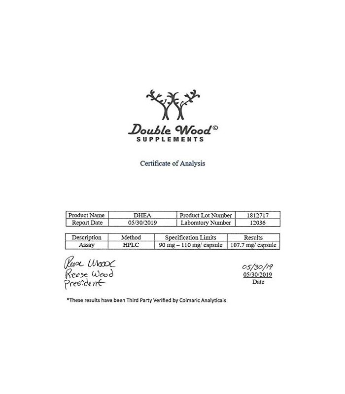 Suplementos duplos de madeira DHEA 100 mg ' 180 cápsulas - Testado por terceiros, fabricado nos EUA (Força máxima, Fornecimento