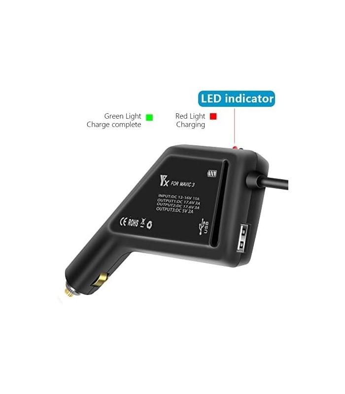 Hanatora 3 em 1 carregador de bateria para carro para DJI Mavic Drone, acessórios de hub de carregamento rápido de 12V