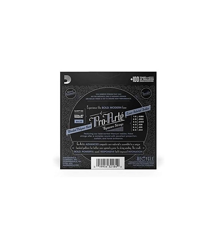 DAddario Guitar Strings - Pro-Arte Classical Guitar Strings - EJ45TT-3D Dynacore - Envoltório banhado a prata, Dynacore composto