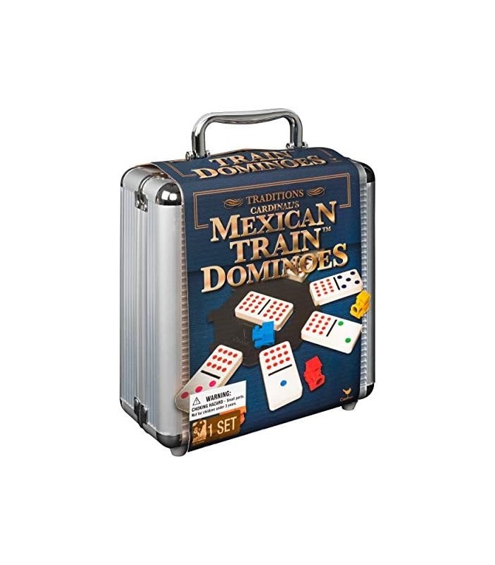Conjunto de dominó de trem mexicano Jogo de tabuleiro em caixa de alumínio Jogos com trens coloridos para jogos em família para