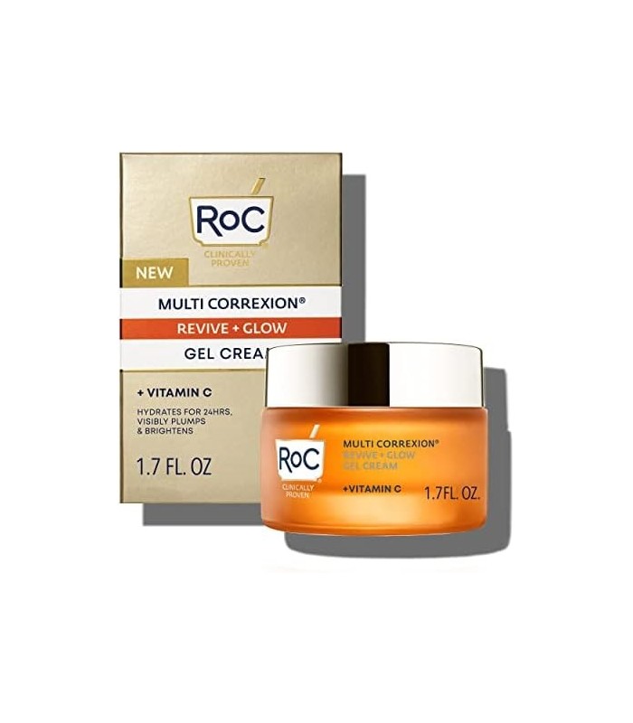 RoC Multi Correxion Revive + Glow 10% Vitamina C Blend Face Moisturizer, Anti-Aging Gel Cream para Instant Glow, Hypo-Allegenic