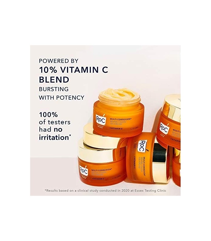 RoC Multi Correxion Revive + Glow 10% Vitamina C Blend Face Moisturizer, Anti-Aging Gel Cream para Instant Glow, Hypo-Allegenic