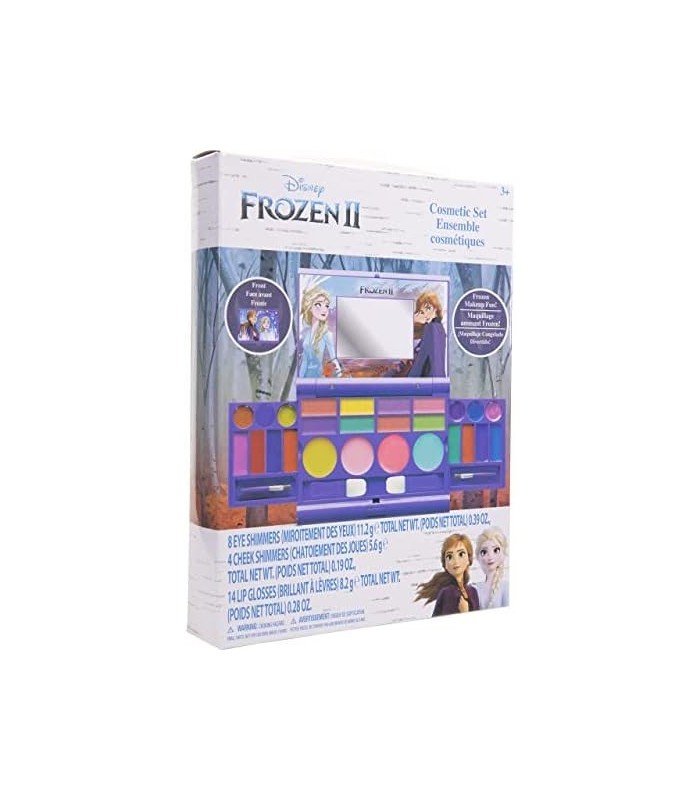 Disney Frozen 2 - Townley Girl Cosmetic Compact Set com espelho 22 brilhos labiais, 4 brilhos corporais, 6 pincéis coloridos, po