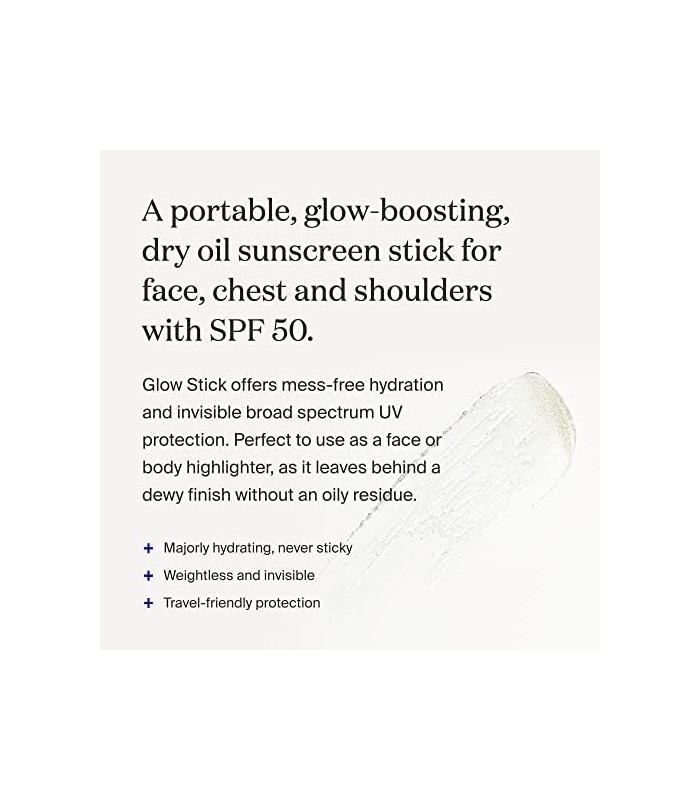 Supergoop! Glow Stick, 0,70 oz - SPF 50 PA ++++ Protetor solar de óleo seco para rosto e corpo - e hidrata para um brilho saudáv