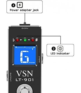 Pedal de afinador cromático de guitarra VSN para guitarra de precisão Pedal de afinador de baixo ± 1 centavo Estojo todo em meta