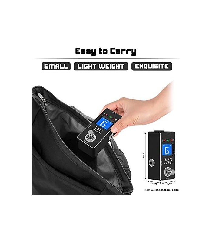 Pedal de afinador cromático de guitarra VSN para guitarra de precisão Pedal de afinador de baixo ± 1 centavo Estojo todo em meta