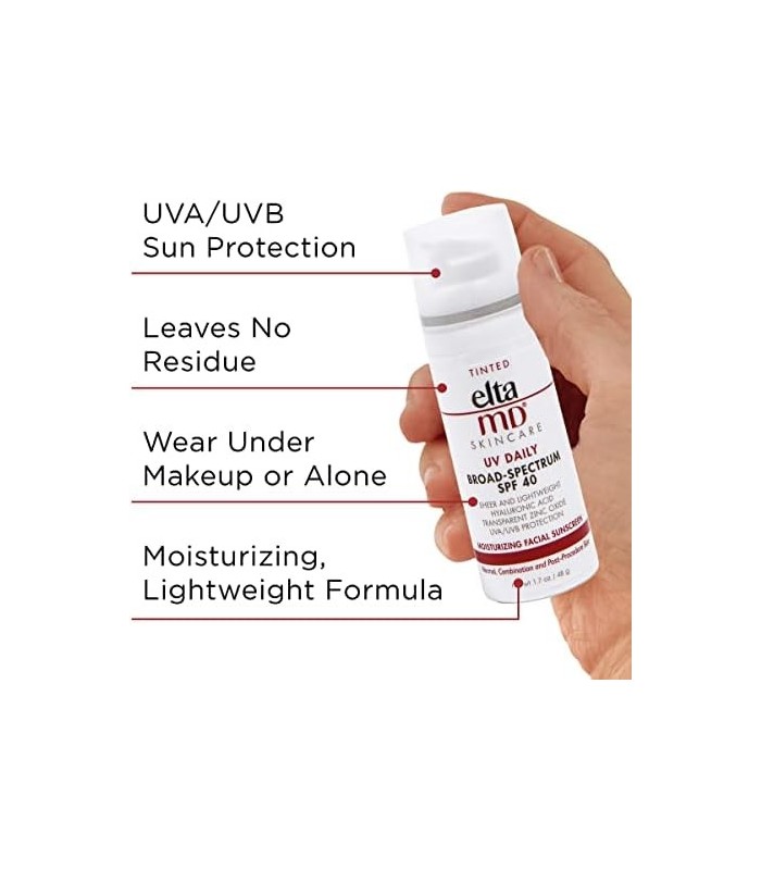 EltaMD UV Daily SPF 40 Loção facial hidratante com cor, protetor solar com cor com ácido hialurônico, protetor solar hidratante