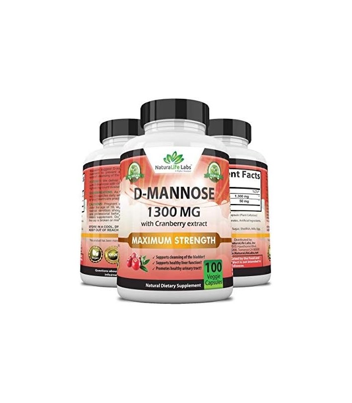 D-manose 1.300 mg com extrato de cranberry ação rápida, impurezas de descarga, saúde natural do trato urinário - 100 cápsulas ve