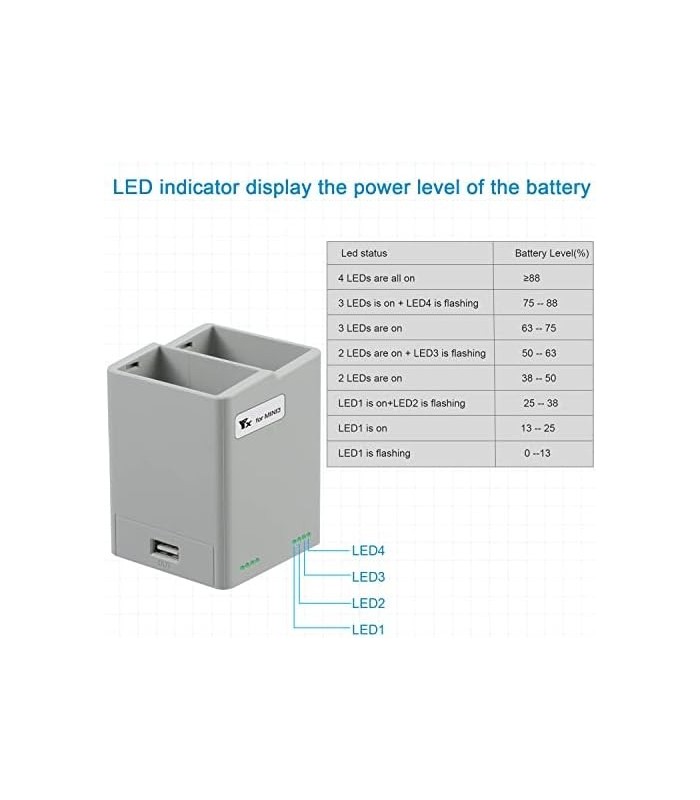 Carregador de bateria Anbee Mini 3 Pro Drone, Carregador USB multifuncional portátil, Hub de carregamento rápido de 2 vias Compa