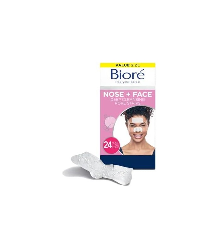 Bioré Nariz+Face Removedor de Cravos Tiras, 12 Nariz + 12 Tiras Faciais para o Queixo ou Testa, Limpeza Profunda com Remoção Ins