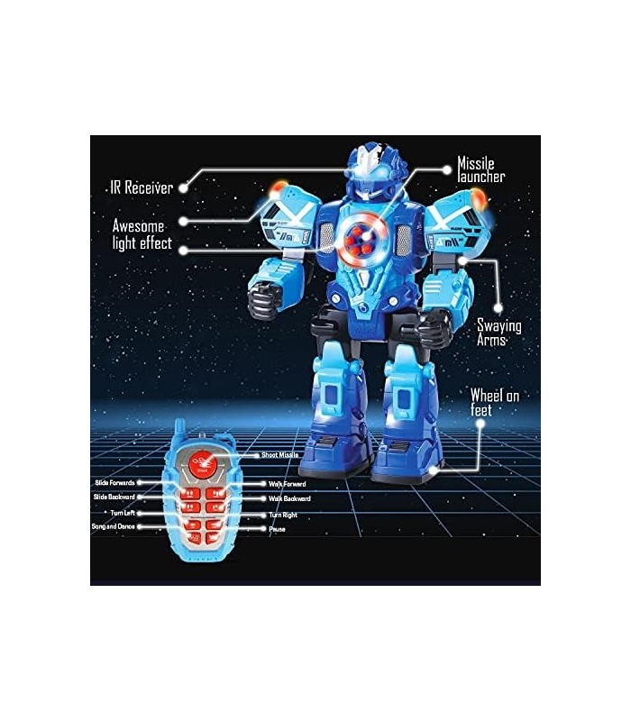 Robô de controle remoto grande para crianças - Brinquedos RC de 10 canais atira mísseis, caminha, fala e dança com sons intermit