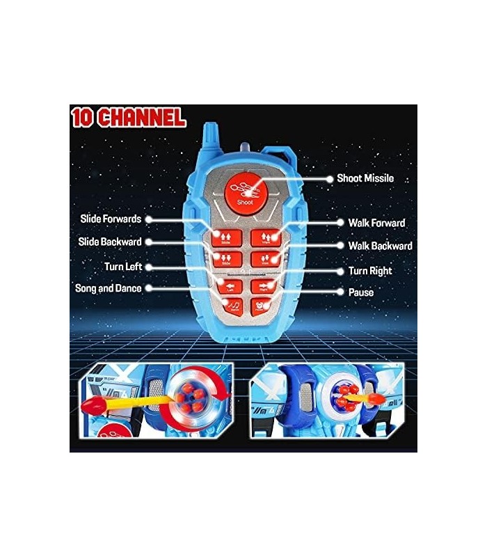 Robô de controle remoto grande para crianças - Brinquedos RC de 10 canais atira mísseis, caminha, fala e dança com sons intermit