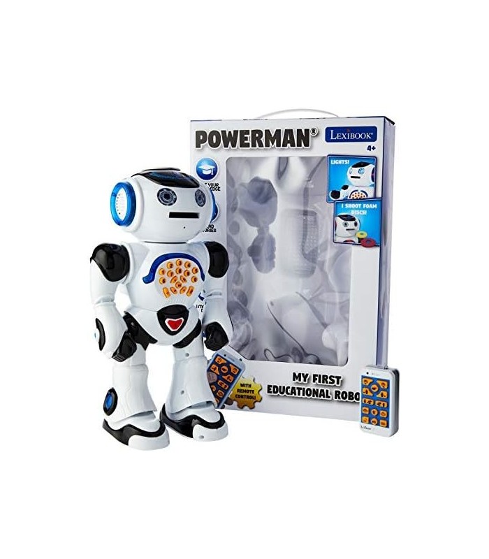 LEXiBOOK ROB50EN_09 Powerman Remote Control Walking Toy Talking Robot, Educational Robot, Dances, Sings, Read Stories, Math Quiz