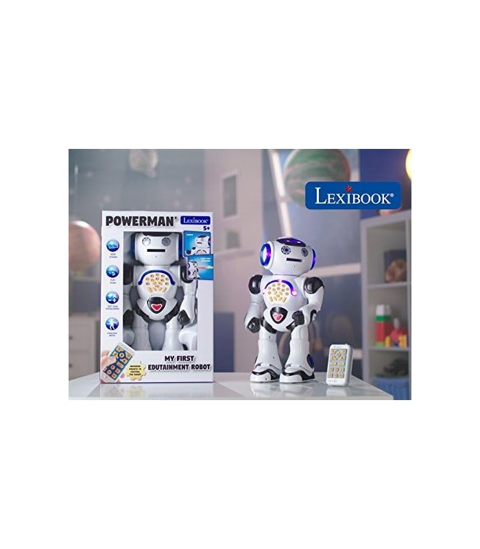 LEXiBOOK ROB50EN_09 Powerman Remote Control Walking Toy Talking Robot, Educational Robot, Dances, Sings, Read Stories, Math Quiz