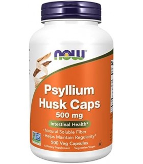 Suplementos NOW, Psyllium Husk Caps 500 mg, projeto não transgênico verificado, fibra solúvel natural, saúde intestinal *, 500 c