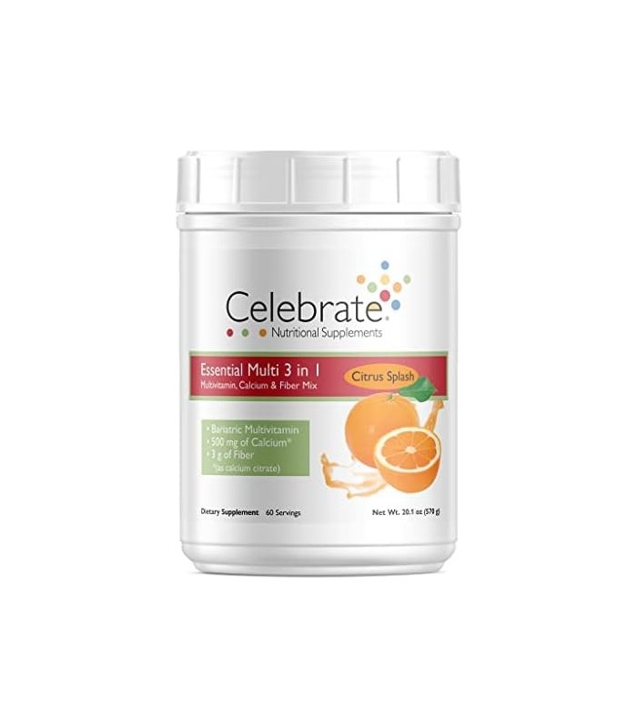 Celebrate ENS Essential Multi 3 em 1 Drink Mix Multivitamínico Cálcio e Fibra - Citrus Splash - 60 Servindo Tub