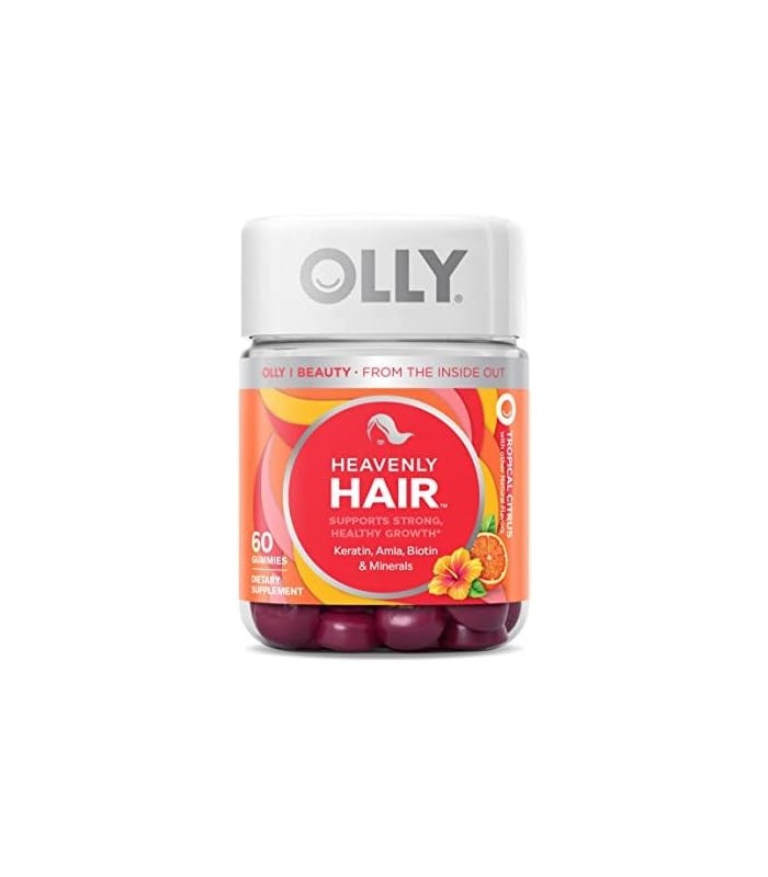 OLLY Heavenly Hair Gummies, Apoia o Forte Crescimento Saudável do Cabelo, Queratina, Biotina, Amla, Sabor Toranja, Suprimento pa