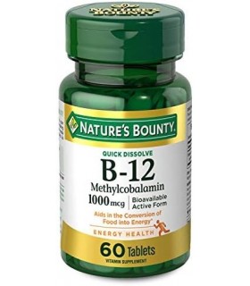 Vitamina B12 da Natures Bounty, Suplemento Vitamínico de Dissolução Rápida, Suporta Metabolismo Energético e Saúde do Sistema Ne
