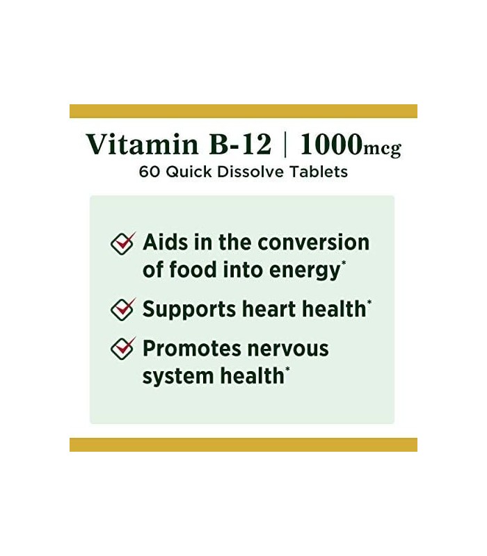 Vitamina B12 da Natures Bounty, Suplemento Vitamínico de Dissolução Rápida, Suporta Metabolismo Energético e Saúde do Sistema Ne