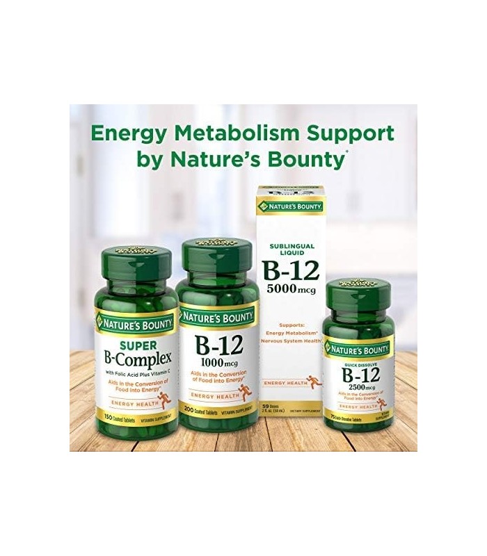 Vitamina B12 da Natures Bounty, Suplemento Vitamínico de Dissolução Rápida, Suporta Metabolismo Energético e Saúde do Sistema Ne