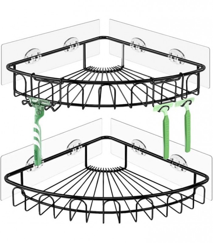 Orimade Canto Cuveiro Caddy Aço inoxidável com ganchos montados na parede, prateleira do banheiro, organizador de armazenamento,