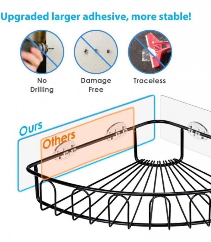 Orimade Canto Cuveiro Caddy Aço inoxidável com ganchos montados na parede, prateleira do banheiro, organizador de armazenamento,