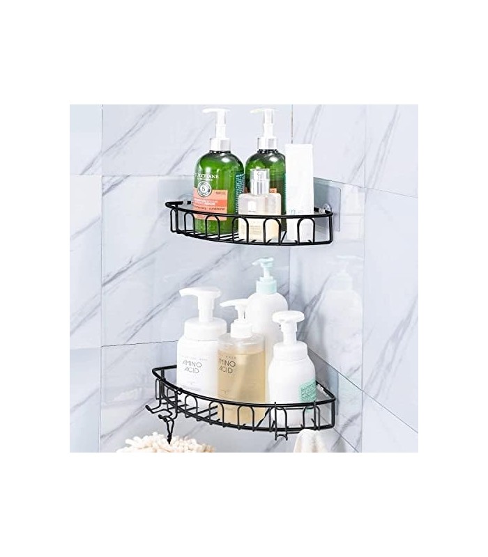 Orimade Canto Cuveiro Caddy Aço inoxidável com ganchos montados na parede, prateleira do banheiro, organizador de armazenamento,