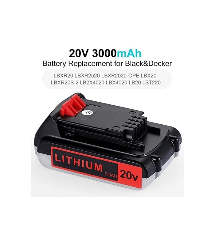 Orstaimer 2Packs 3.0Ah 20v Compatível com bateria de lítio Black and Decker 20V LB20 LBX20 LBXR2020-OPE LBXR20B-2 LB2X4020 LST22