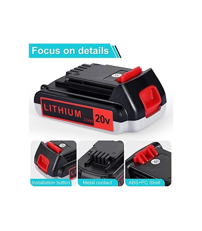 Orstaimer 2Packs 3.0Ah 20v Compatível com bateria de lítio Black and Decker 20V LB20 LBX20 LBXR2020-OPE LBXR20B-2 LB2X4020 LST22