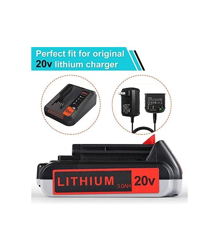 Orstaimer 2Packs 3.0Ah 20v Compatível com bateria de lítio Black and Decker 20V LB20 LBX20 LBXR2020-OPE LBXR20B-2 LB2X4020 LST22