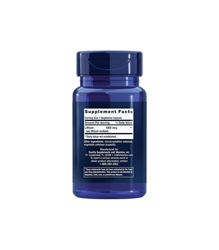 Life Extension Lithium 1000 mcg - para a saúde do cérebro, anti-envelhecimento e longevidade - memória e cognição, suplemento de