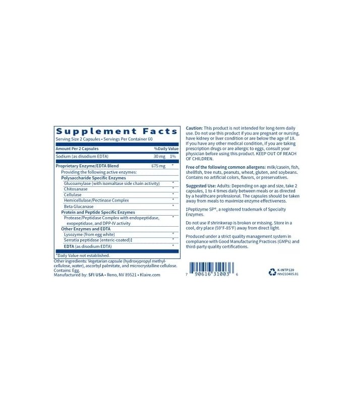 Klaire Labs Interfase Plus - Mistura de Enzimas Anti-Biofilme + EDTA - Sistema Gastrointestinal, Flora Intestinal, Biofilme e Su
