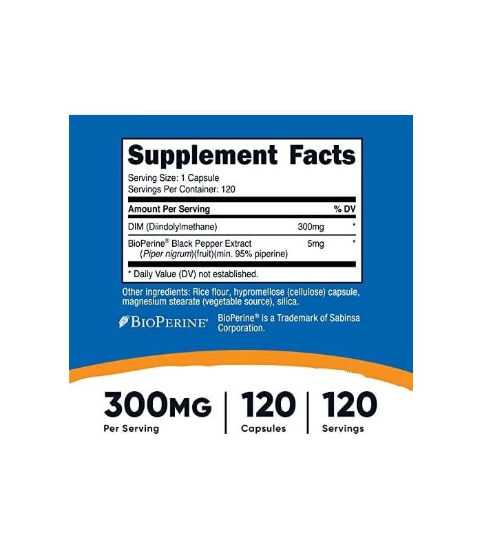 Nutricost DIM (Diindolylmethane) Plus BioPerine 300 mg, 120 cápsulas vegetarianas - Suprimento para até 4 meses, suplemento DIM