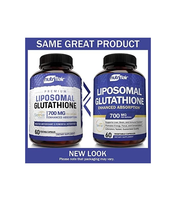NutriFlair Liposomal Glutationa Setria® 700mg - Pura Reduzida, Estável, Forma Ativa L Glutationa redutase (GSH), Absorção Aprimo