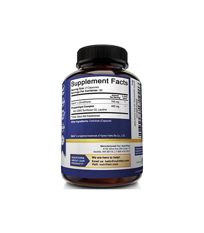 NutriFlair Liposomal Glutationa Setria® 700mg - Pura Reduzida, Estável, Forma Ativa L Glutationa redutase (GSH), Absorção Aprimo