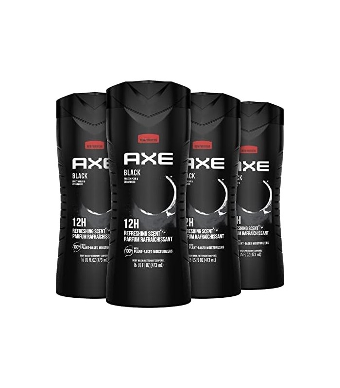 AXE Body Wash 12h Refreshing Scent Cleanser Black Frozen Pear and Cedarwood Mens Body Wash com 100 por cento de hidratantes à ba
