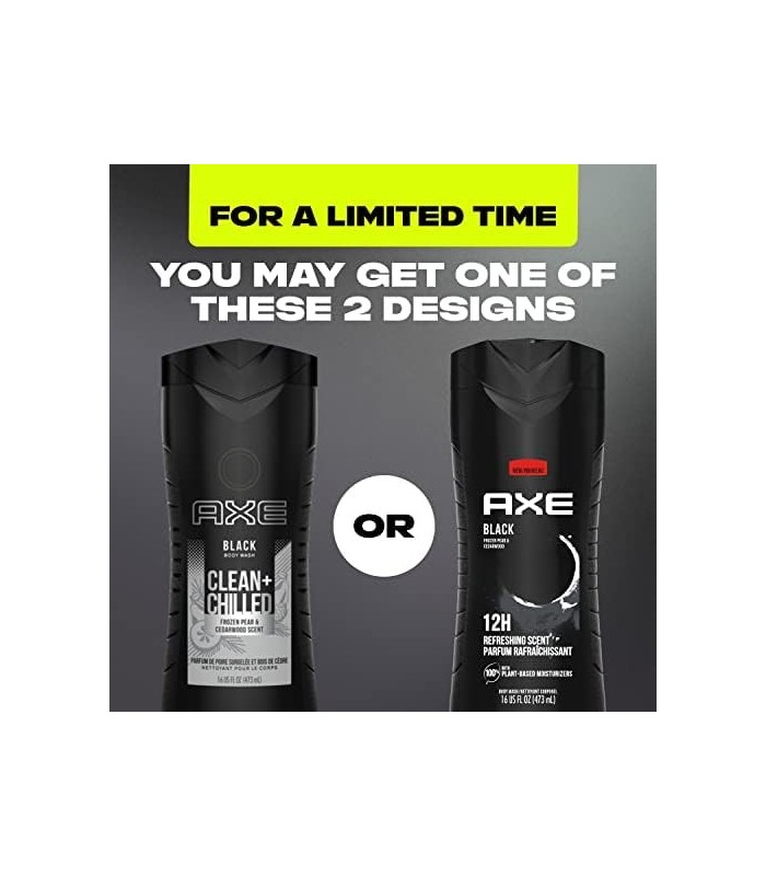AXE Body Wash 12h Refreshing Scent Cleanser Black Frozen Pear and Cedarwood Mens Body Wash com 100 por cento de hidratantes à ba