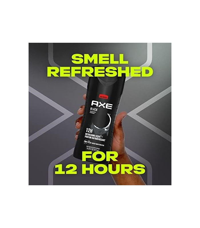 AXE Body Wash 12h Refreshing Scent Cleanser Black Frozen Pear and Cedarwood Mens Body Wash com 100 por cento de hidratantes à ba