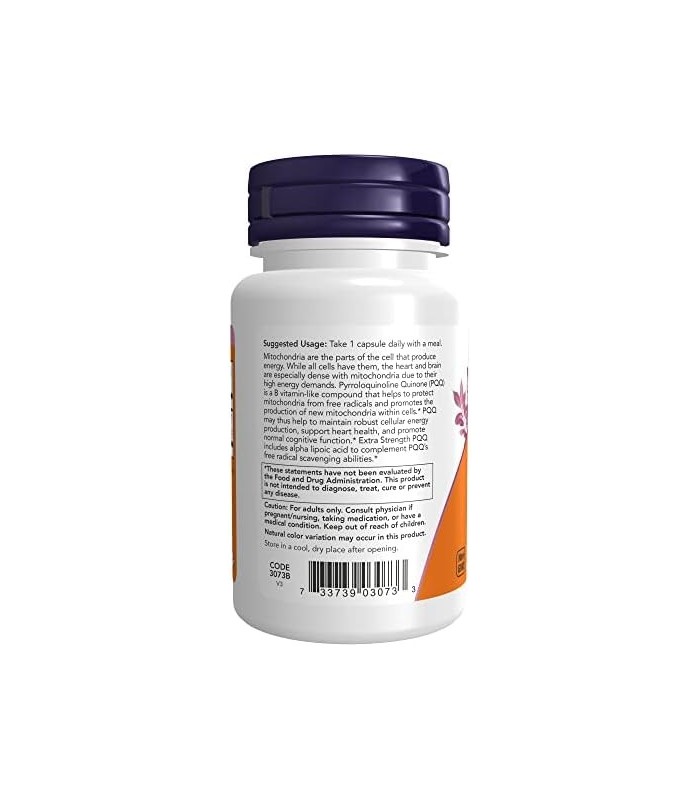 Suplementos  NOW, PQQ 40 mg com 200 mg de ácido alfa lipóico, força extra, 50 cápsulas vegetais