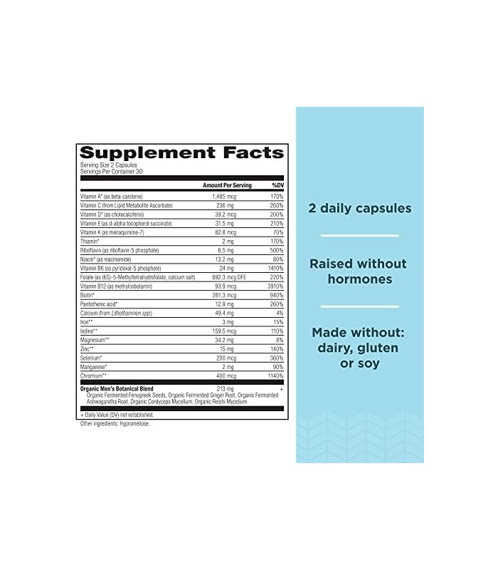 Multivitamínico de Nutrição Antiga para Homens, Multivitamínico Fermentado para Homens com Vitamina A, C, D, E, K, Zinco e Mais,