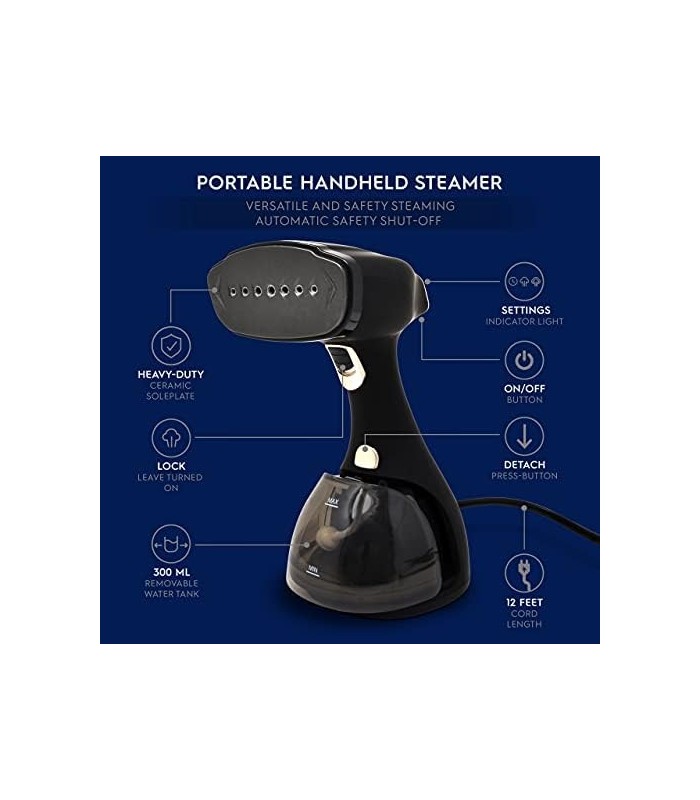 Vaporizador de tecido e vestuário portátil Electrolux 1500 Watts, bico de vapor de placa de cerâmica de aquecimento rápido, remo