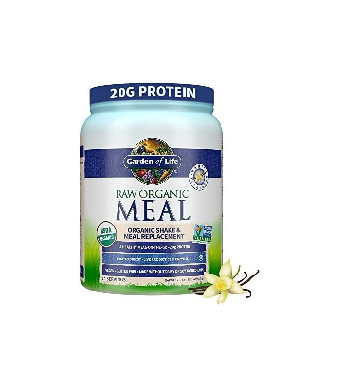 Pó de proteína vegana Garden of Life - Shakes de substituição de refeição orgânica crua - Baunilha - Proteína de ervilha, verdur