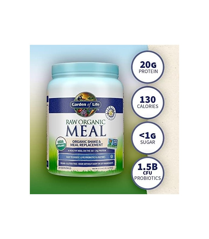 Pó de proteína vegana Garden of Life - Shakes de substituição de refeição orgânica crua - Baunilha - Proteína de ervilha, verdur