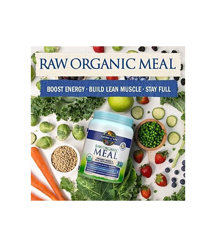 Pó de proteína vegana Garden of Life - Shakes de substituição de refeição orgânica crua - Baunilha - Proteína de ervilha, verdur