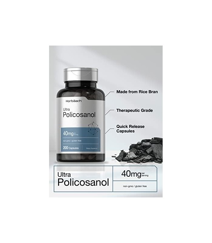Policosanol 40mg | 200 Cápsulas | Não transgênico e sem glúten | por Horbaach
