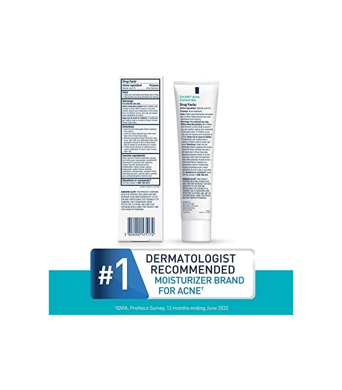 CeraVe Ácido Salicílico Tratamento da Acne com Ácido Glicólico e Ácido Láctico | Gel de Acne para Rosto para Controlar e Elimina