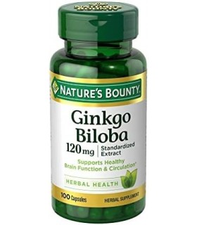 Natureøs Bounty Ginkgo Biloba Cápsulas 120mg, Suplemento de Suporte de Memória, Suporta Função Cerebral e Prontidão Mental, 100